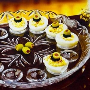 Fifth Avenue Crystal Portico Deviled Egg Tray 10.5” Glass Platter NIB